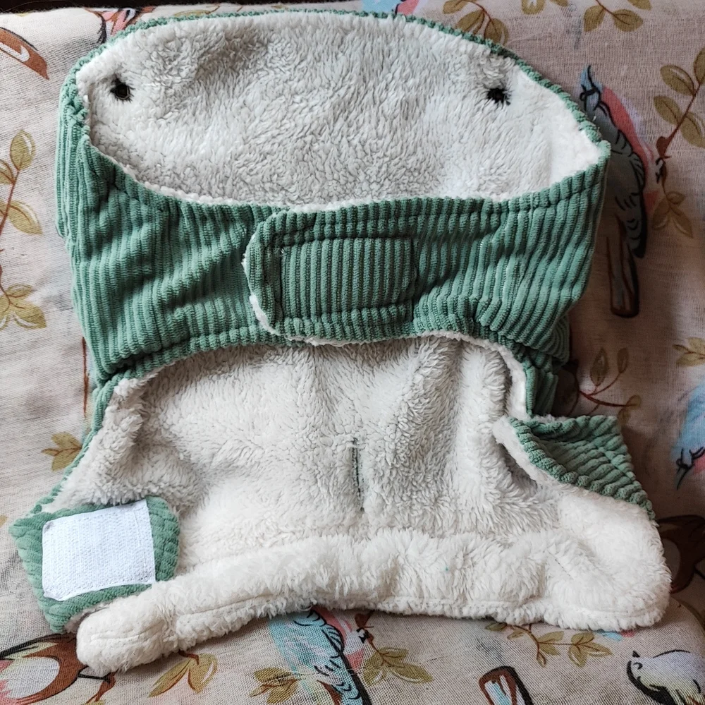Celery Sage Green Corduroy Dog Cream Teddy Lining Warm Winter Jacket Vest Small